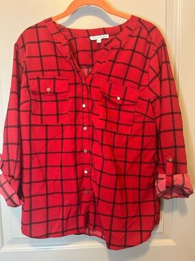 Red Plaid Button-Up Shirt - by Notations